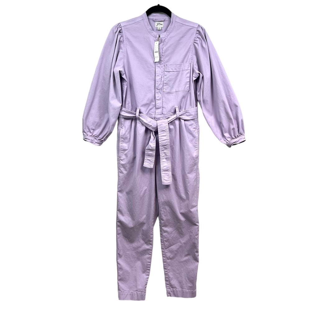 J. Crew Puff Sleeve Chino Jumpsuit Belted Full Zip Icy Orchid Purple Women Sz 2*